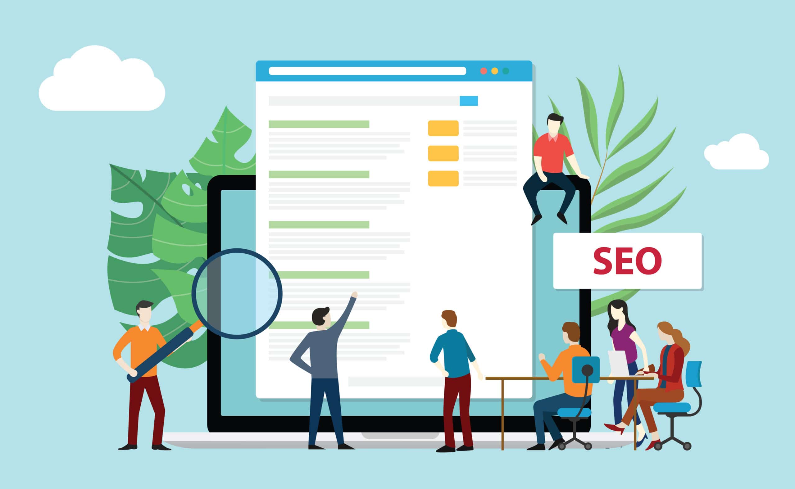 Graphic of people with the label SEO